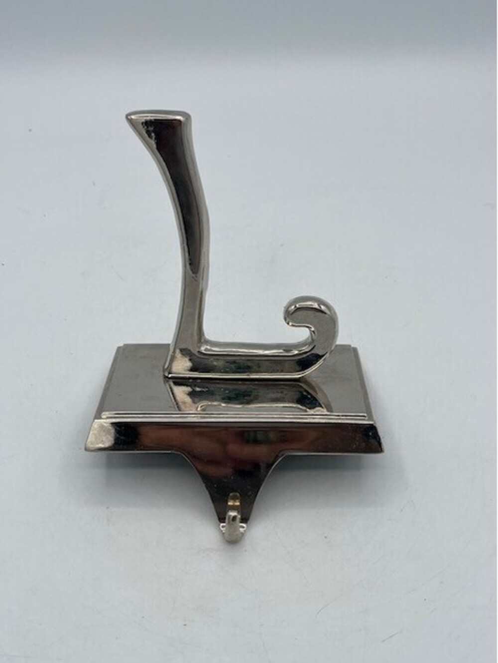 Silver Tone Letter L Initial Christmas Holiday Stocking Holder Hanger.
